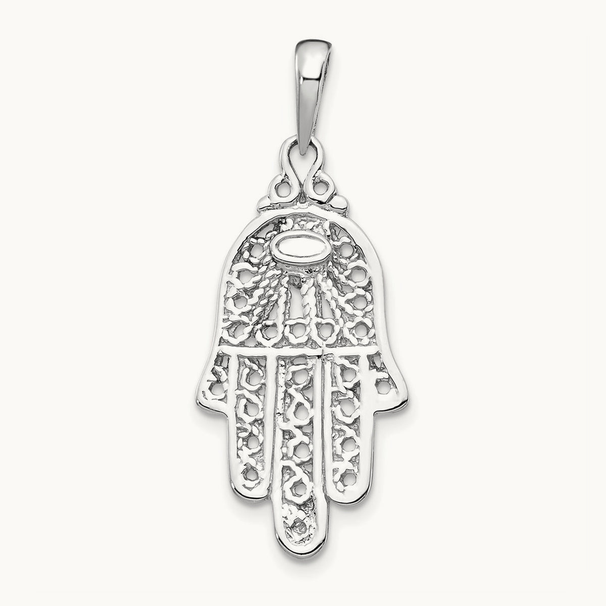 Turquoise Filigree Chamseh Pendant — 14K White Gold