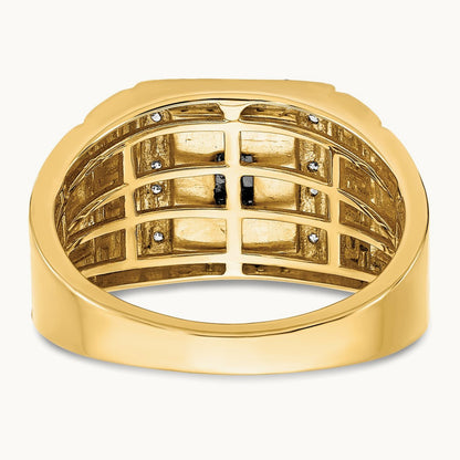 Onyx and Diamond Greek Key Design Mens Ring, 14K
