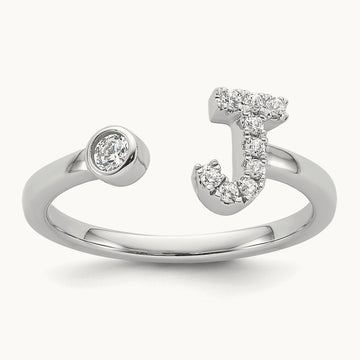 Initial J Adjustable Ring, 0.15 ct tw Lab-Grown Diamond