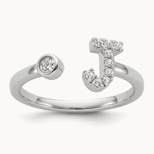 Initial J Adjustable Ring, 0.15 ct tw Lab-Grown Diamond