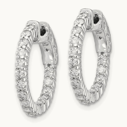 Diamond Round Hoop w/Safety Clasp Earrings, 14K White Gold