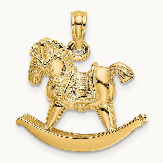 3-D Playful Rocking Horse Charm, 14K