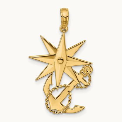 Polished Compass And Anchor with Rope Pendant, 14K