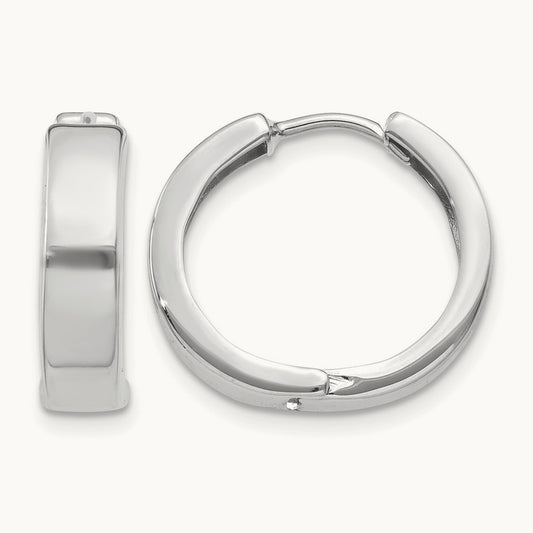 Round Hinged Hoop Earrings, 14K White Gold