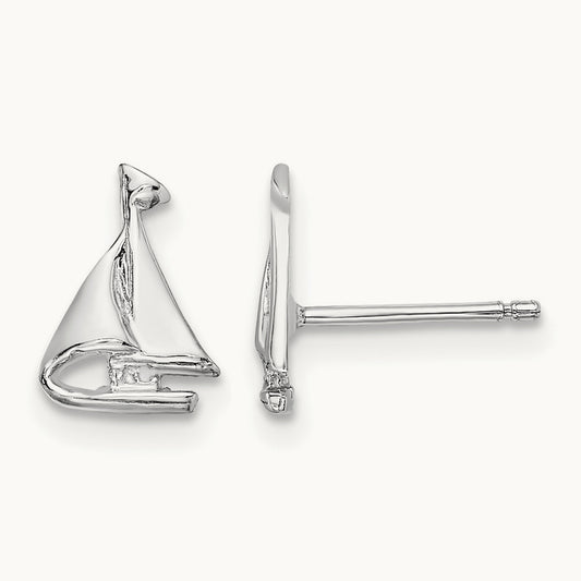 Mini Sailboat Post Earrings, 14K White Gold