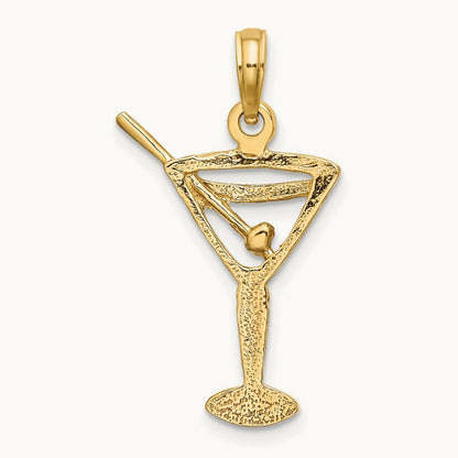 Polished Cut-Out Martini W/ Olive Charm, 14K