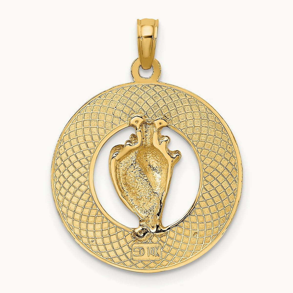 SARASOTA Circle w/ Enamel Conch Shell Charm, 14K