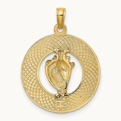SARASOTA Circle w/ Enamel Conch Shell Charm, 14K