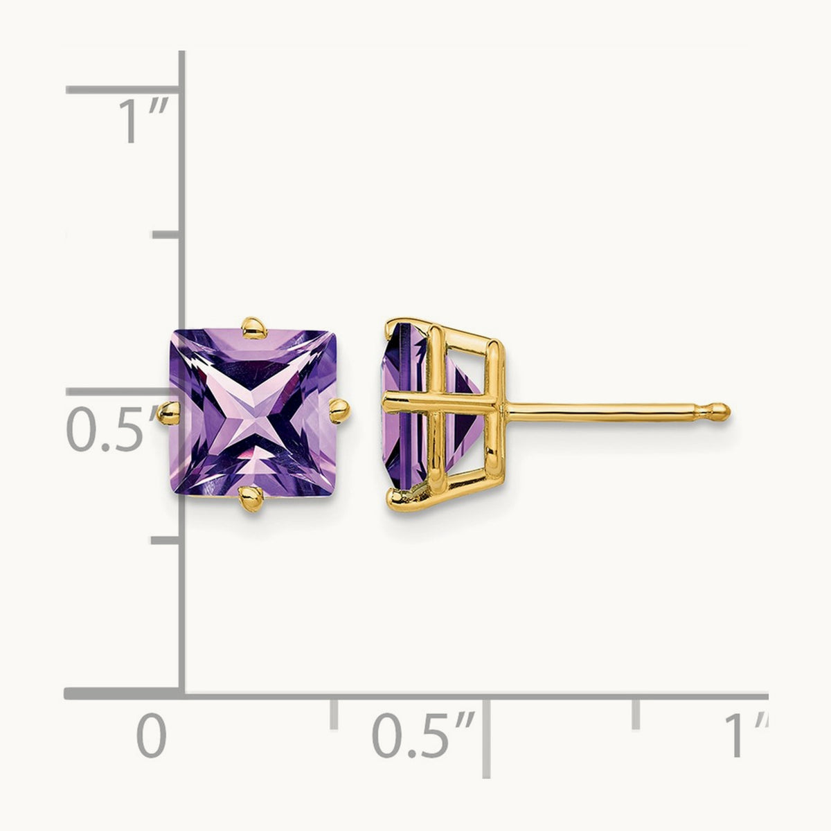 Princess Cut Amethyst Earrings, 7mm, 14K