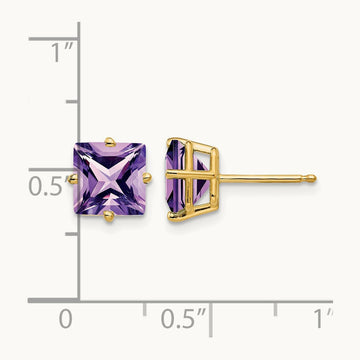 Princess Cut Amethyst Earrings, 7mm, 14K