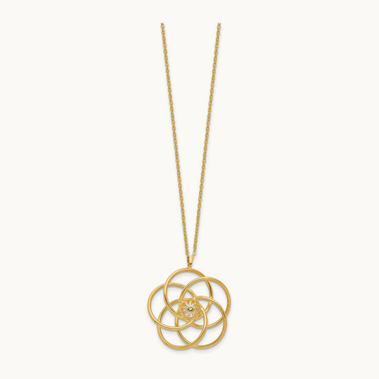 Polished Floral Pendant 17in Necklace, 14K