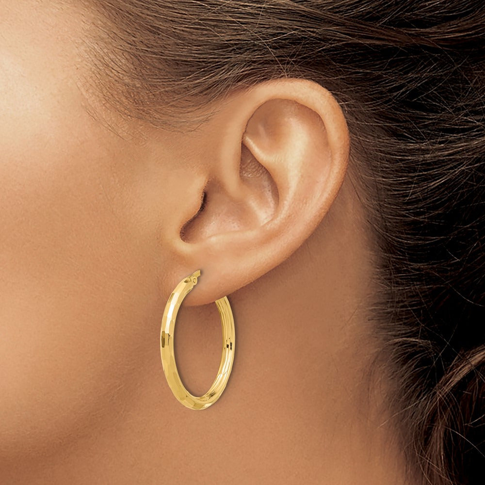 Polished and Diamond-cut Hoop Earrings — 33.5mm