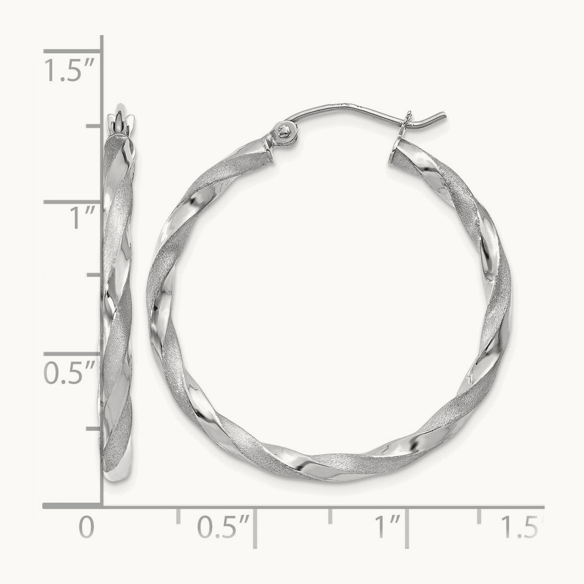 Polished & Satin Twisted Hoop Earrings — 14K White Gold