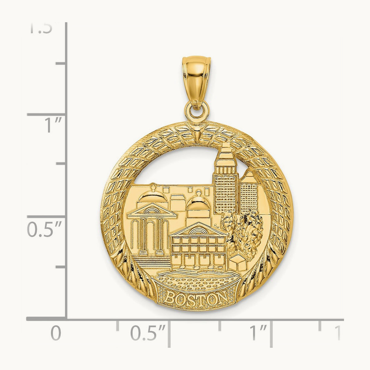 BOSTON Town Scene Round Charm, 14K