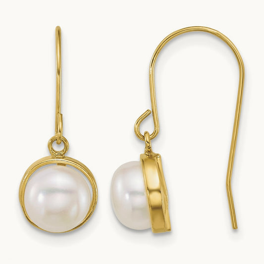 6- Button White Freshwater Cultured Pearl Dangle Earrings, 7mm, 14K