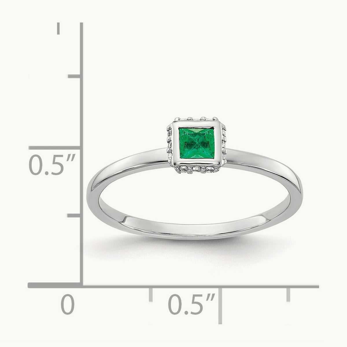 Diamond and Princess Emerald Ring, 14K White Gold