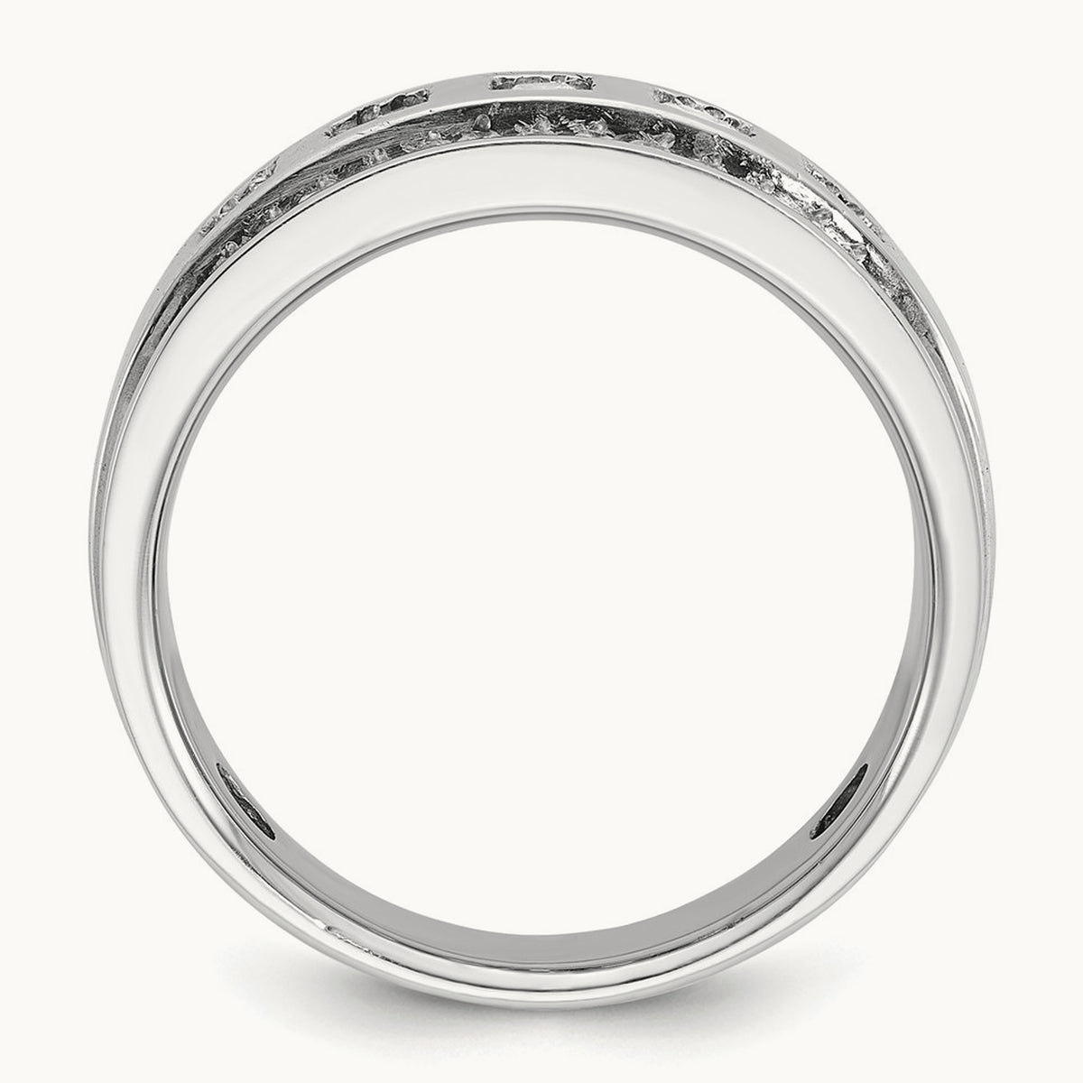 IBGoodman Men's Polish/Grooved Square Diamond 5-Stone Ring, 14K White Gold