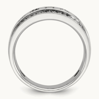 IBGoodman Men's Polish/Grooved Square Diamond 5-Stone Ring, 14K White Gold