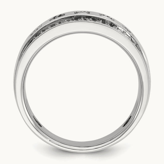 IBGoodman Men's Polish/Grooved Square Diamond 5-Stone Ring, 14K White Gold