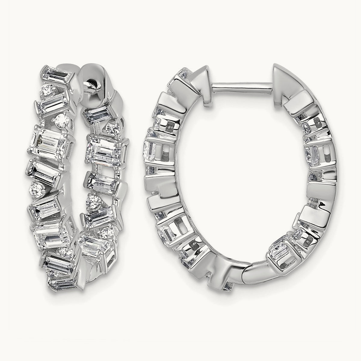 Hinged in/Out Hoop Earrings, 2.00 ct tw Lab-Grown Diamond — 14K White Gold