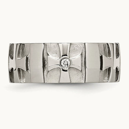 Brushed & Polished 3pt Diamond Cross Band, 9mm, Stainless Steel