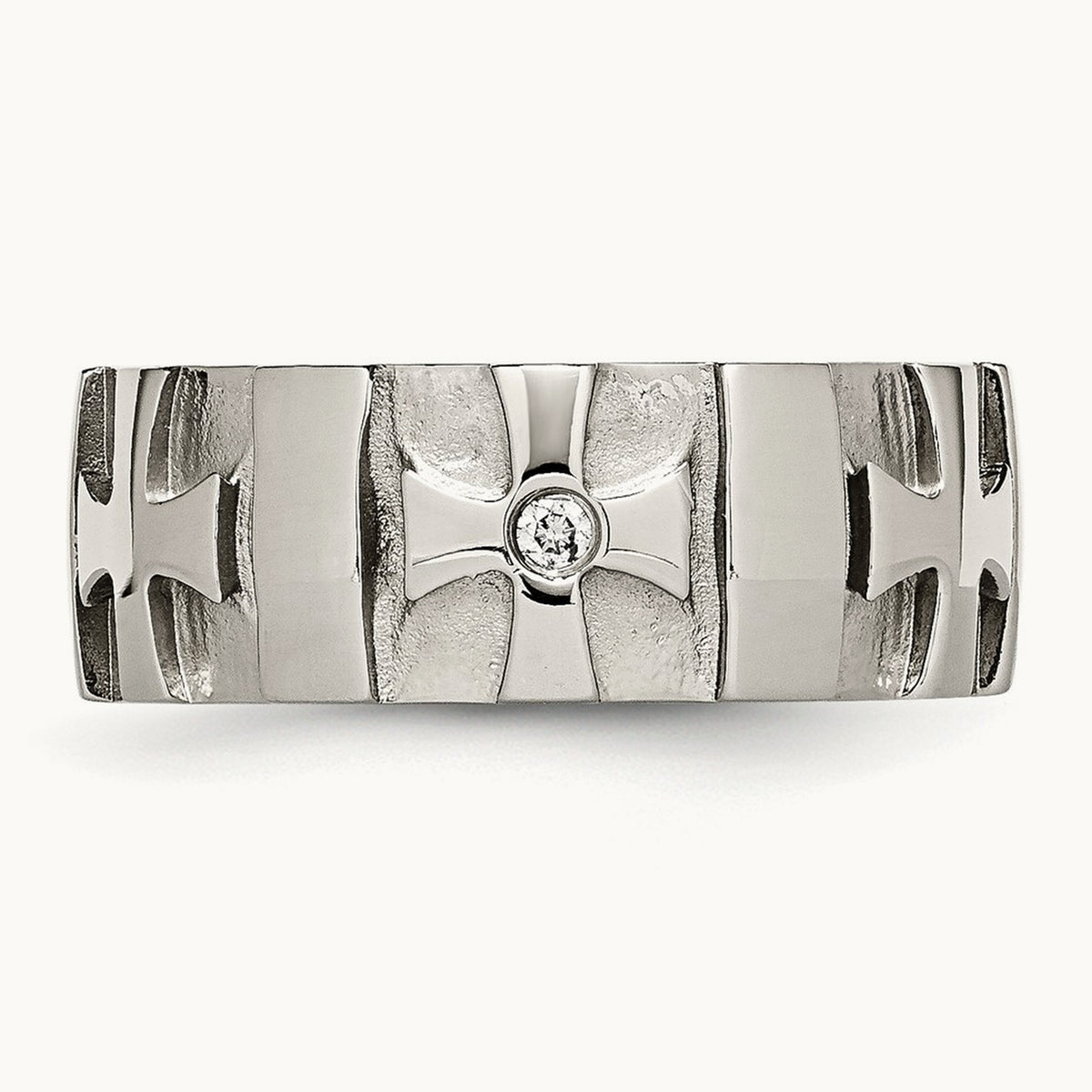 Brushed & Polished 3pt Diamond Cross Band, 9mm, Stainless Steel