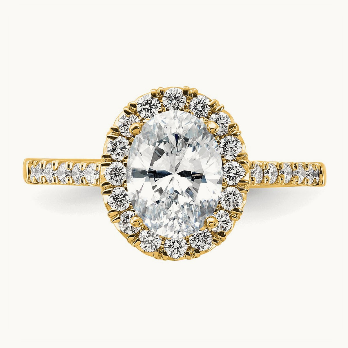 Oval Semi-Mount Halo Engagement Ring, 0.25-0.50 ct tw Lab-Grown Diamond — 1/2 ct (holds 1 1/2 ct center) · VS/SI (Great), 14K Yellow Gold, 7