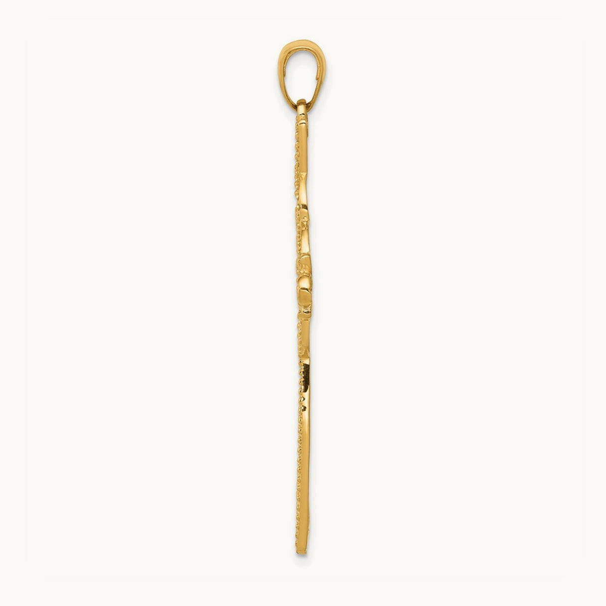 w/Rhodium Diamond-cut Beaded Trim Infinity Cross Pendant, 14K