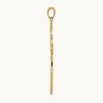 w/Rhodium Diamond-cut Beaded Trim Infinity Cross Pendant, 14K