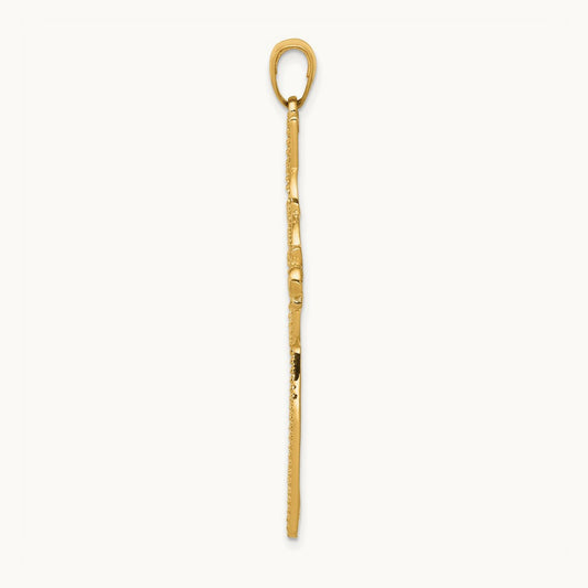 w/Rhodium Diamond-cut Beaded Trim Infinity Cross Pendant, 14K