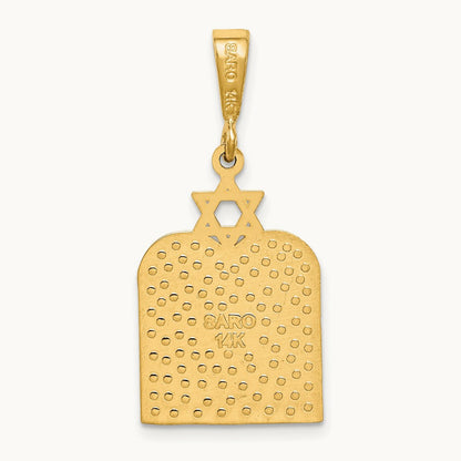 Polished 10 Commandment Tablets w/Star Of David Charm, 14K