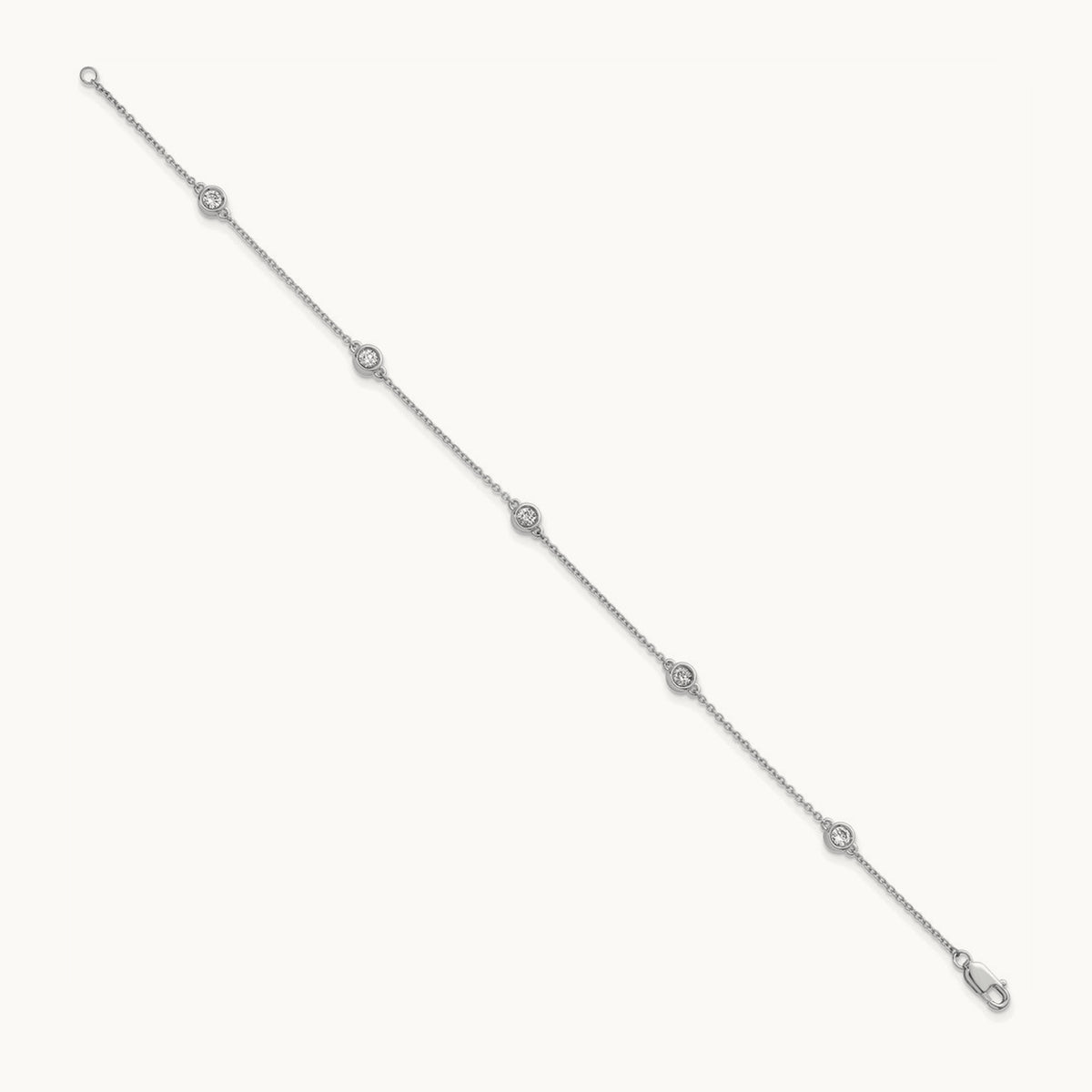 Diamond Station Cable Bracelet — 14K White Gold