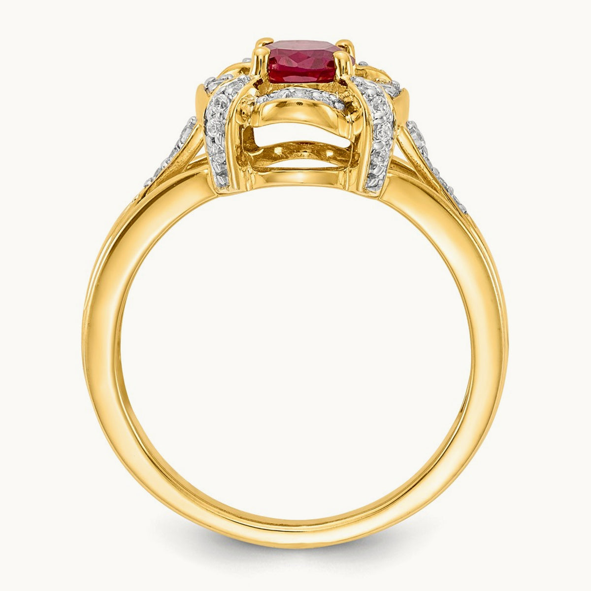 Diamond and Oval Ruby Ring, 14K