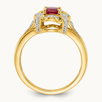Diamond and Oval Ruby Ring, 14K
