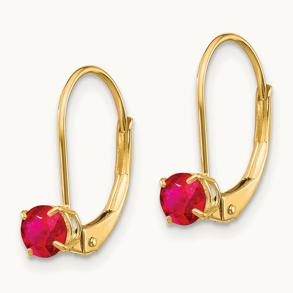 Round July/Ruby Leverback Earrings — 14K Yellow Gold