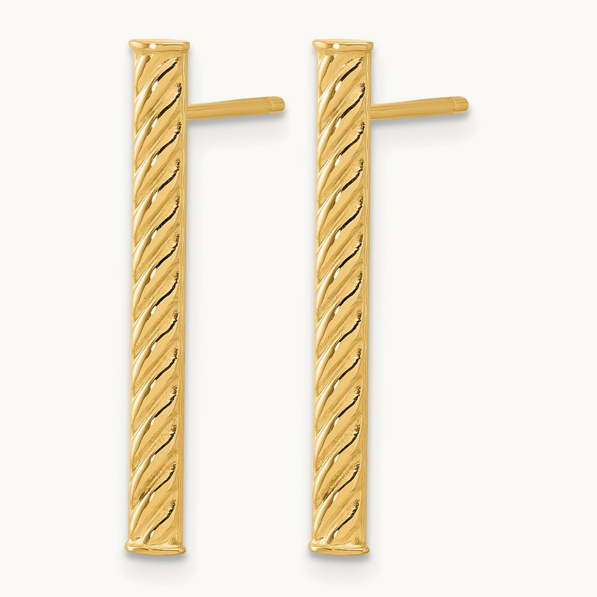 Polished and Textured Bar Post Earrings, 14K — Leslie's
