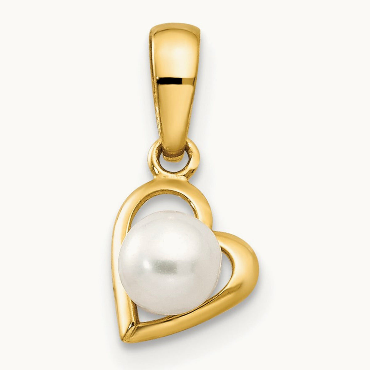FW Cultured Pearl Children's Heart Pendant, 14K