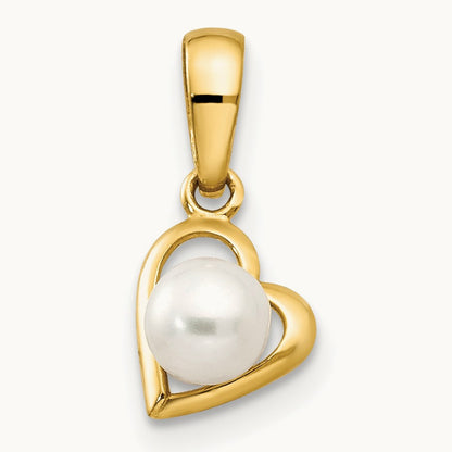 FW Cultured Pearl Children's Heart Pendant, 14K