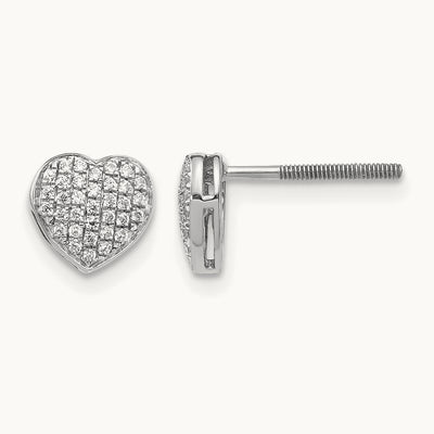 Diamond Heart Screw Back Post Earrings — 14K White Gold