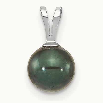 6- Round Black Saltwater Akoya Pendant, 7mm, 14K White Gold