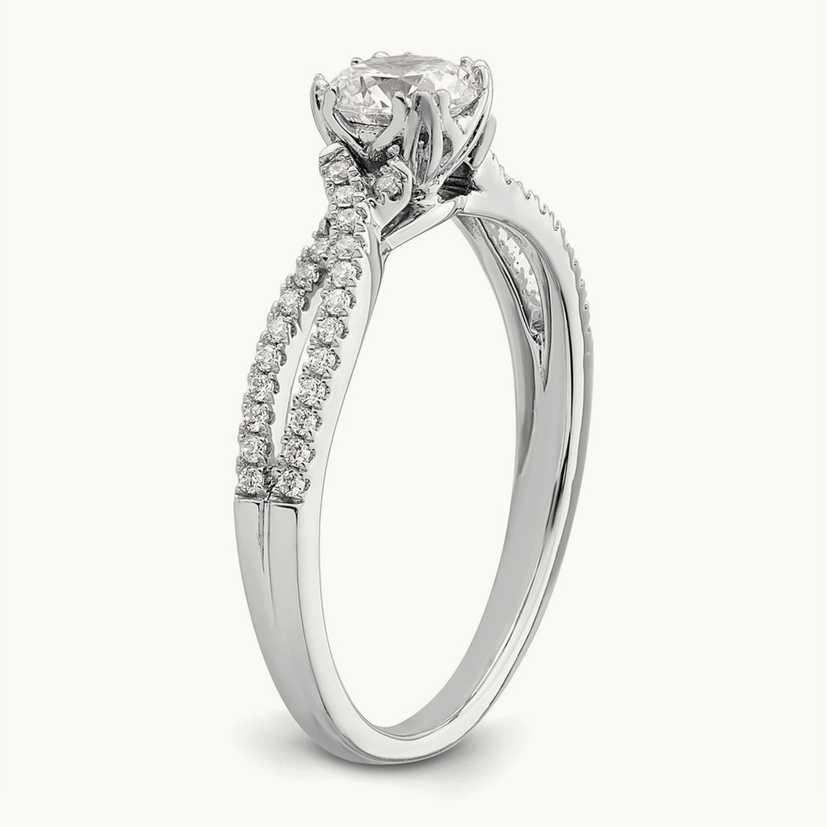 Criss-Cross 1/2ct Round Semi-Mount Eng Dia Ring, 14K White Gold