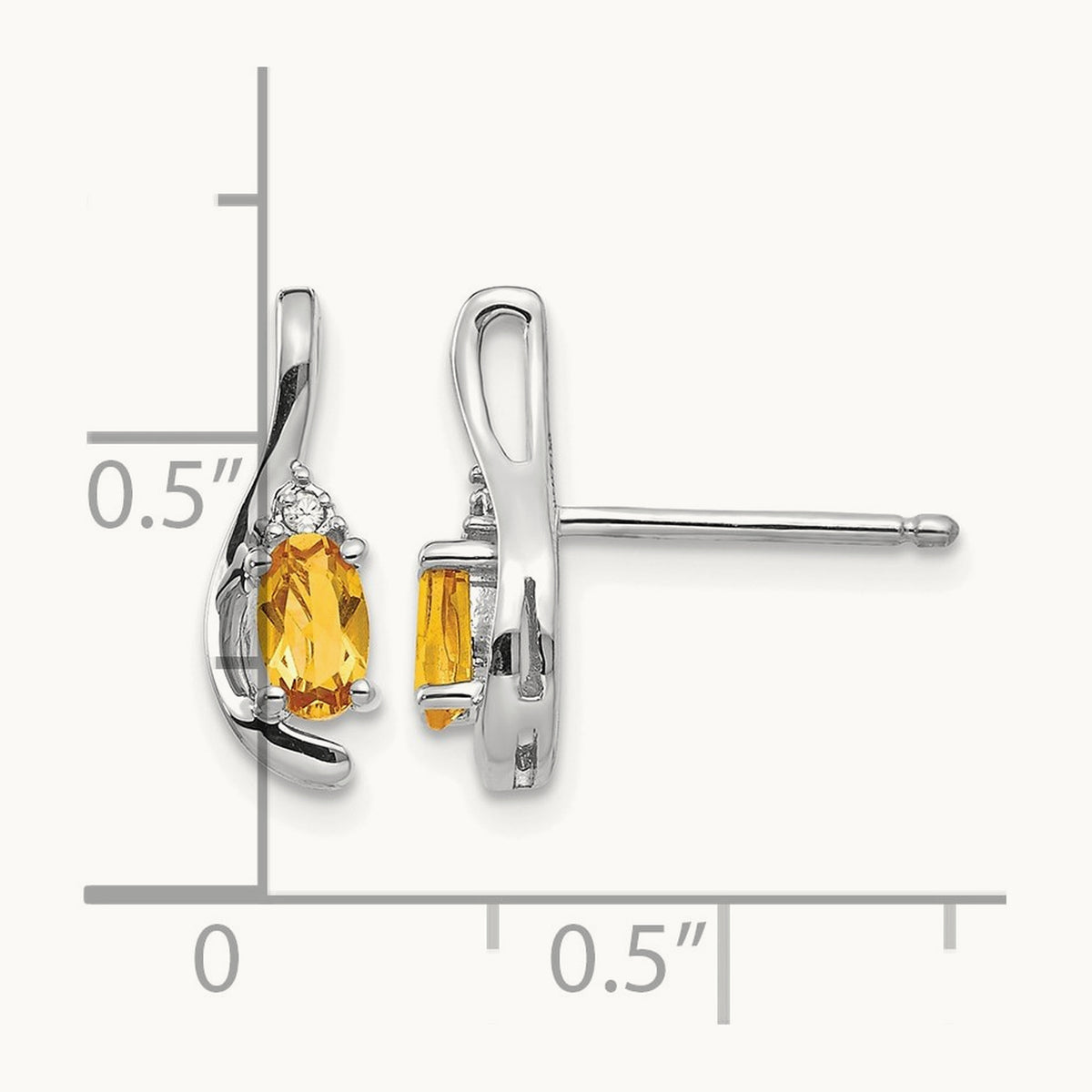 Citrine and Diamond Post Earrings — 14K White Gold