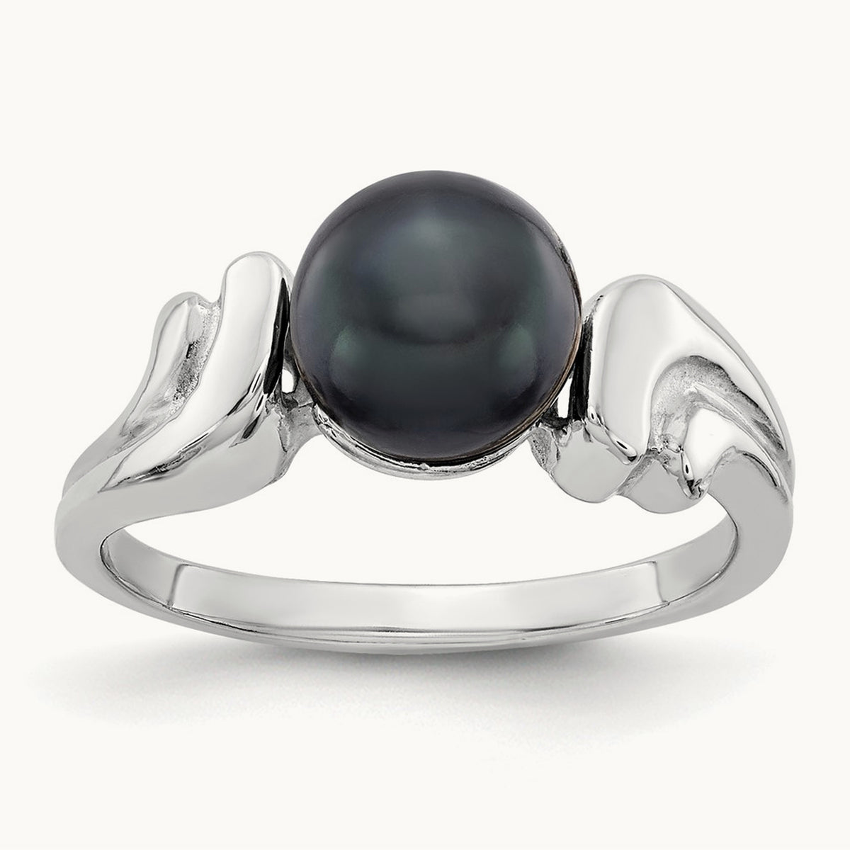 Black FW Cultured Pearl ring, 7mm, 14K White Gold