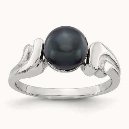 Black FW Cultured Pearl ring, 7mm, 14K White Gold