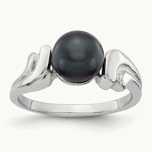 Black FW Cultured Pearl ring, 7mm, 14K White Gold