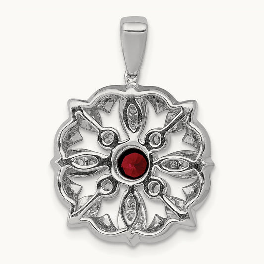 Diamond and .25 Garnet Fancy Pendant, 14K White Gold