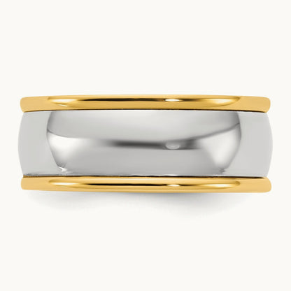 Y/W Half Round Wedding Band, 8mm, 14K Two-tone