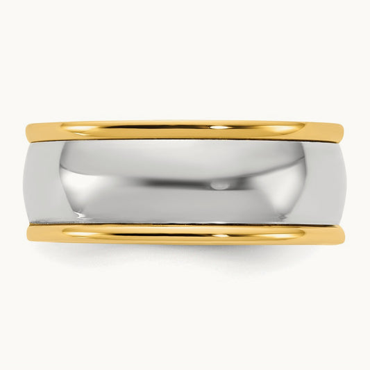 Y/W Half Round Wedding Band, 8mm, 14K Two-tone