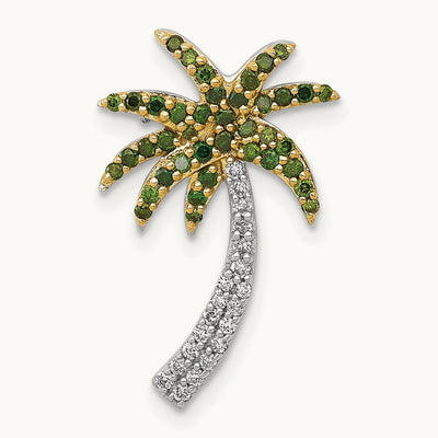 White and Green Diamond Palm Tree Chain Slide, 14K White Gold