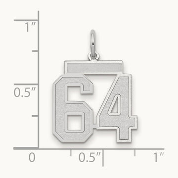 Medium Satin Number 64 Charm, 14K White Gold